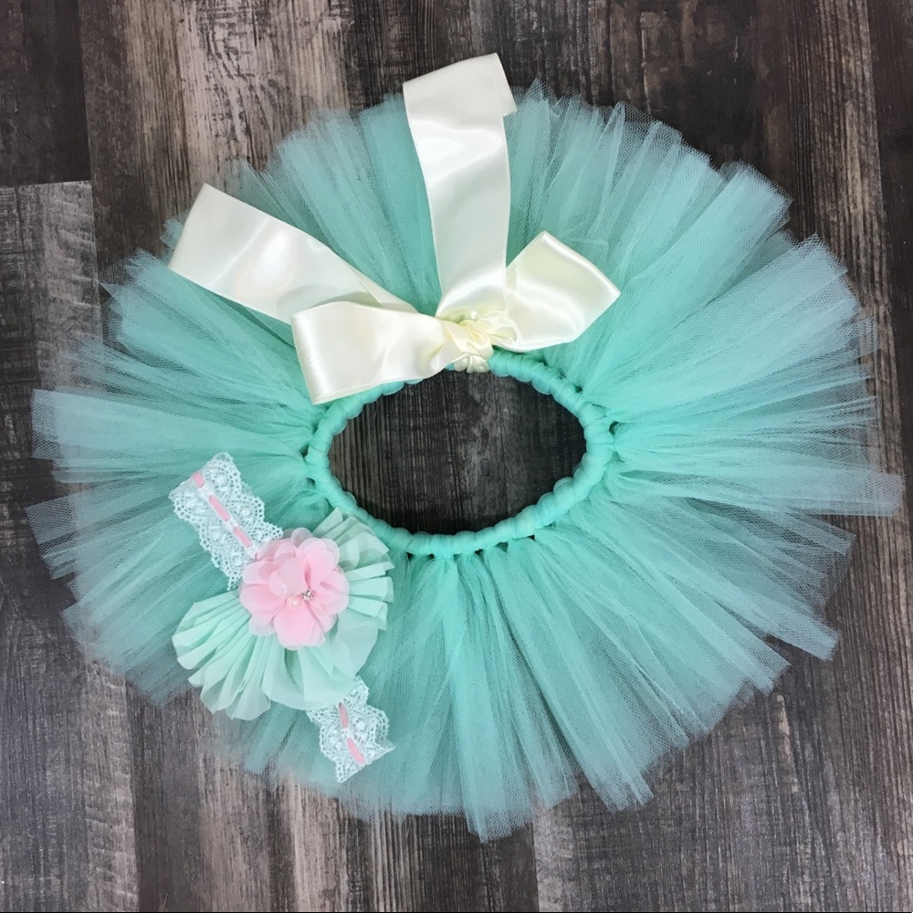 Baby Tutu, Mint Tutu, Flower Headband, Props